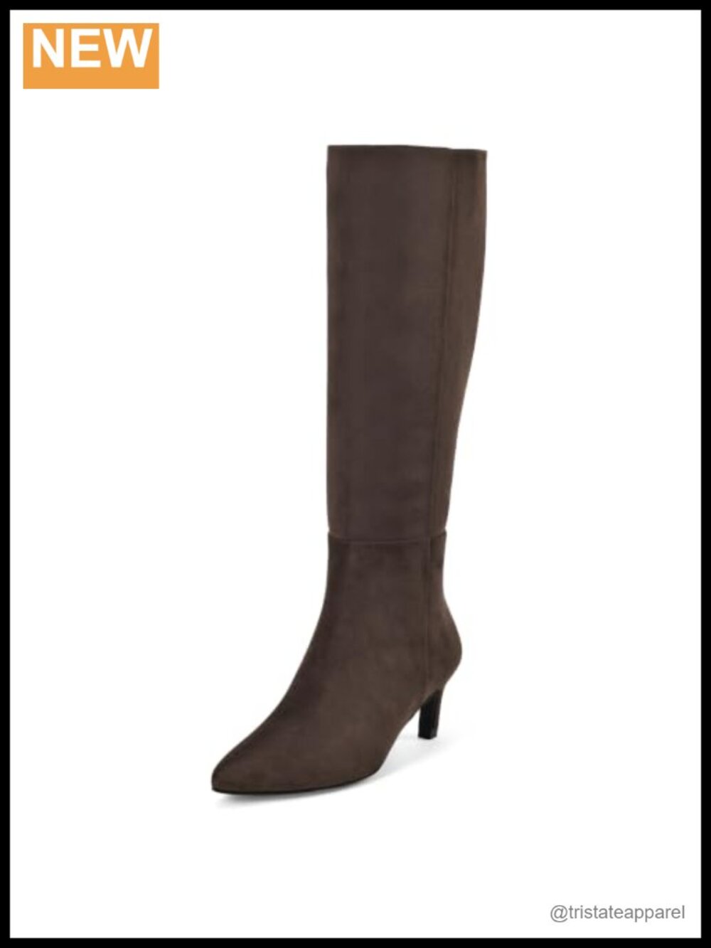 Knee High Kitten Heel Boots Pointed Toe Side Zipper Faux Suede